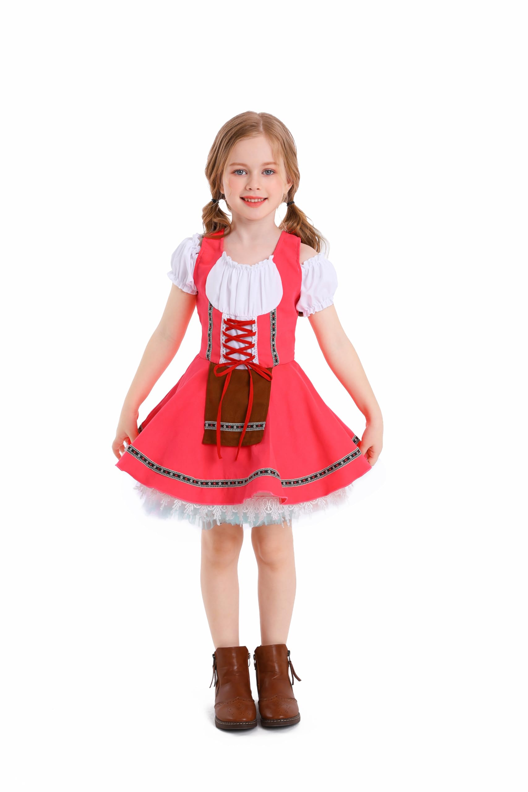 YUDATPG Kids German Dirndl Dress Off Shoulder Oktoberfest Beer Girl Costume Traditional German Bavarian Dirndl Dress for Girls Cosplay Dress