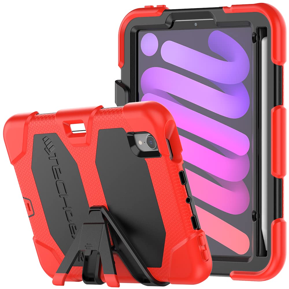 TECHGEAR G-SHOCK Case for iPad Mini 7 2024 & Mini 6 2021 (7th & 6th Gen) - Tough, Heavy Duty Armour, Shockproof with Stand - Kids, Schools, Builders, Restaurant - RED