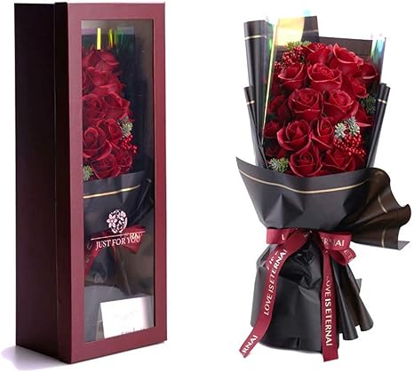 Amazon Co Jp ソープフラワー 花束 薔薇 バラ フレグランス 石鹸 誕生日 プレゼント 女性 ギフト 母の日 ボックス 枯れない花 ローズ 還暦 結婚記念日 就職 卒業 バレンタイン ホワイトデー 退職 お祝い メッセージカード付き レッド Ykfn ホーム キッチン