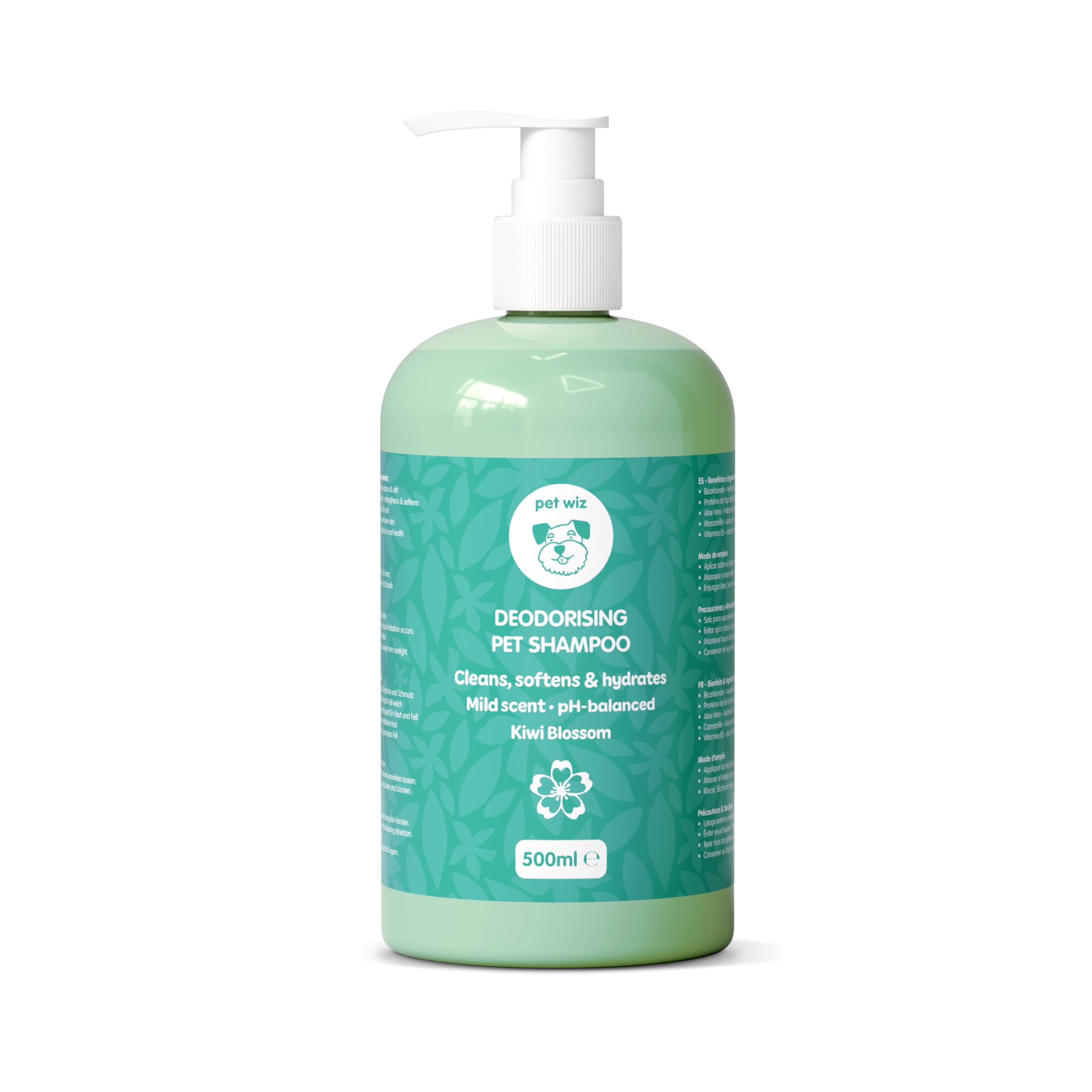 pet wiz Super Deodorising Pet Shampoo with Kiwi Blossom | Cleanses, Nourishes, Deodorises and Protects Skin | With Baking Soda, Chamomile Extract and Vitamin B5, 500ml