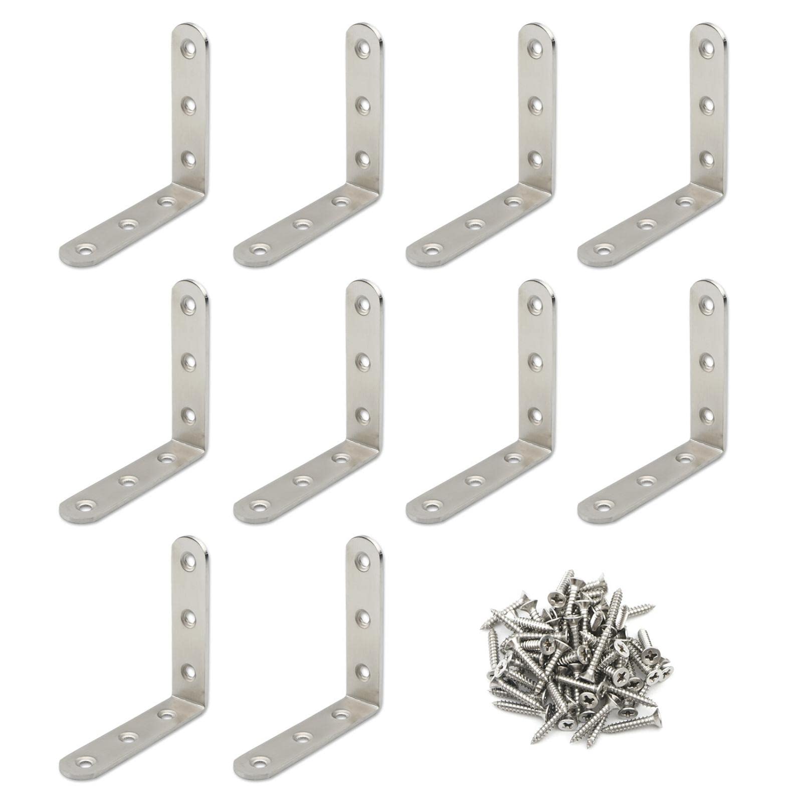Pxyelec L Brace Set, Stainless Steel Corner Joint Right Angle Bracket Fastener for Wooden Furniture, Fixture Protector, 80x80x20 MM, Pack of 10