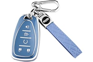 XIYANG TRADE for Chevy Key Fob Cover with Keychain,Soft TPU Key Case Shell Full Protection for Chevrolet 2016-2021 Chevy Equinox Malibu Camaro Cruze Blazer Traverse Trax 5 Button Holder (Blue)