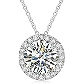 Moissanite Necklace Halo Gifts for Women, 0.5CT-4.0CT 18K White/Yellow Gold Vermeil 925 Sterling Silver Valentines Presentfor Her, Lab Created Dimaond Pendant with GRA Certificate of Authenticity
