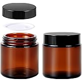 4 oz Glass Jars with Lids, Hoa Kinh 2 Pack Amber Small Glass Jars with Black Lids Empty Cosmetic Containers Airtight Round Glass Jar for Lotions, Powders and Ointments