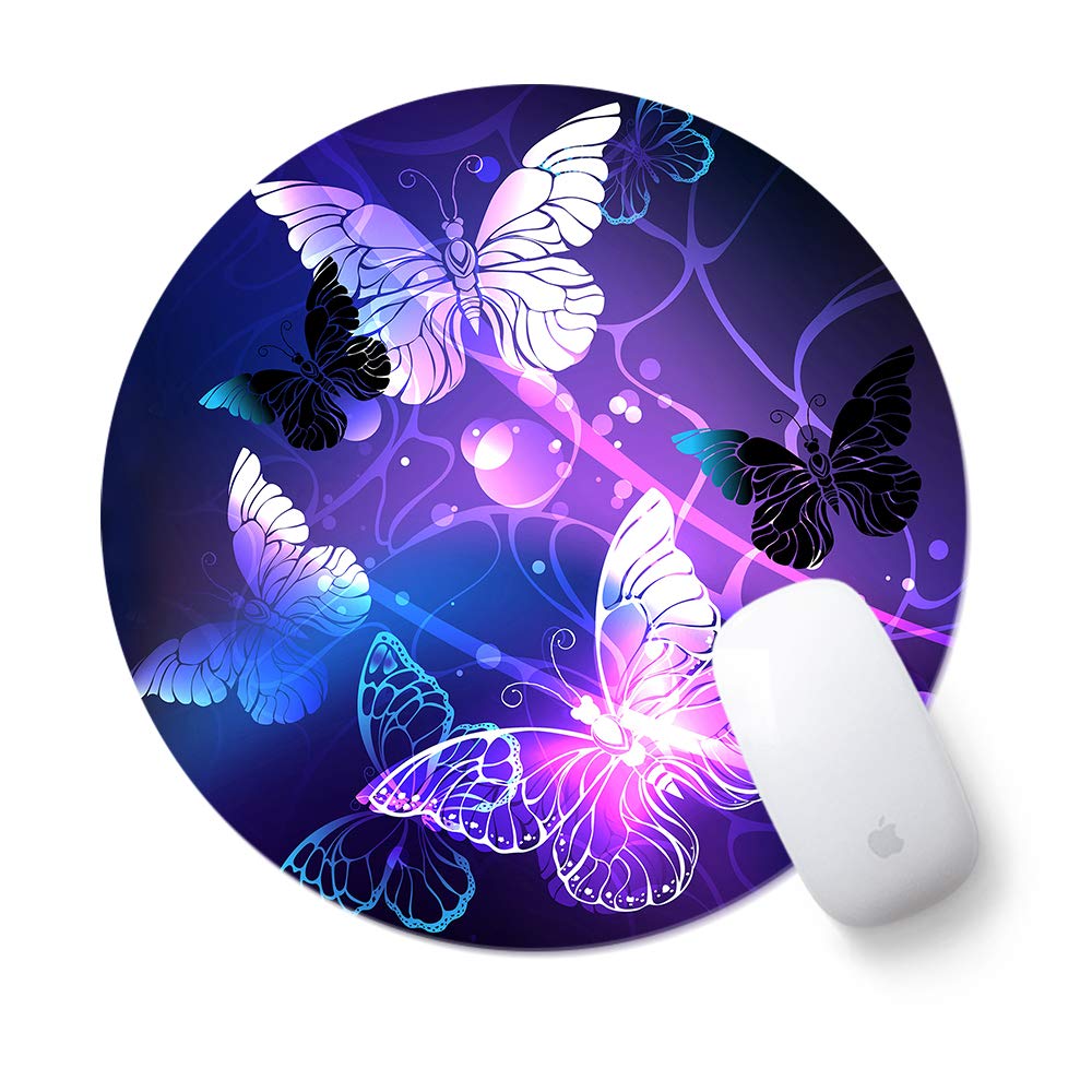 Round Cute Mouse Pad, ToLuLu Mousepad for Desktop Computer Laptop Notebook, Anti Slip Rubber Customized Mouse Mat for Working Gaming, Mini Funny Unique Design Mouse pad for Home, Office, Art Butterfly