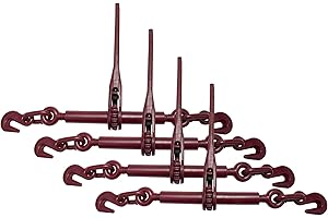 (4 Pack) Mytee Products 5/16"-3/8" Heavy Duty Ratchet Chain Binder w/Grab Hooks 5,400 Lbs Working Load Limit | Tie Down Hauling Chain Binders for Flatbed Truck Trailer