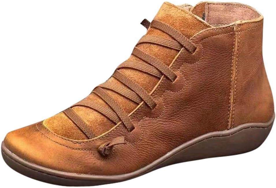 AgrinTol Women Arch Support Boots Fashion Lace Up Side Damping Zipper Ankle Booties Comfortable Leather Flat Heel Boots 2019