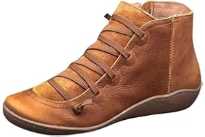 AMDBEL Ankle Boots For Women Low Heel, Womens Leather Cowboy Cowgirl Ankle Short Shoes Fashion Zipper Platform Wedge Booties