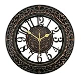 Foxtop 12 Inch Silent Wall Clock European-style Vintage Retro Antique Royal Style Resin See Through Lightweight Wall Clock Creative Decorative - Black