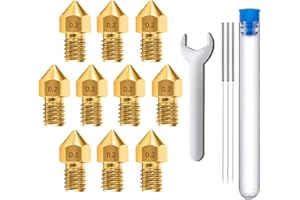 MMOBIEL 10 Pcs 0.2mm Brass MK8 3D Printer Nozzles Extruder Compatible with Creality Ender 3 Series, Ender 5 Series, CR-10/10S