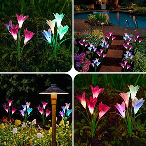 SOLARBABY Solar Garden Lights,4 Pack Solar Lights Outdoor Multicolor Changing Led Solar Flower with Bigger Lily,Solar Powered Lights for Yard Patio Pathway Balcony Outside Decoration