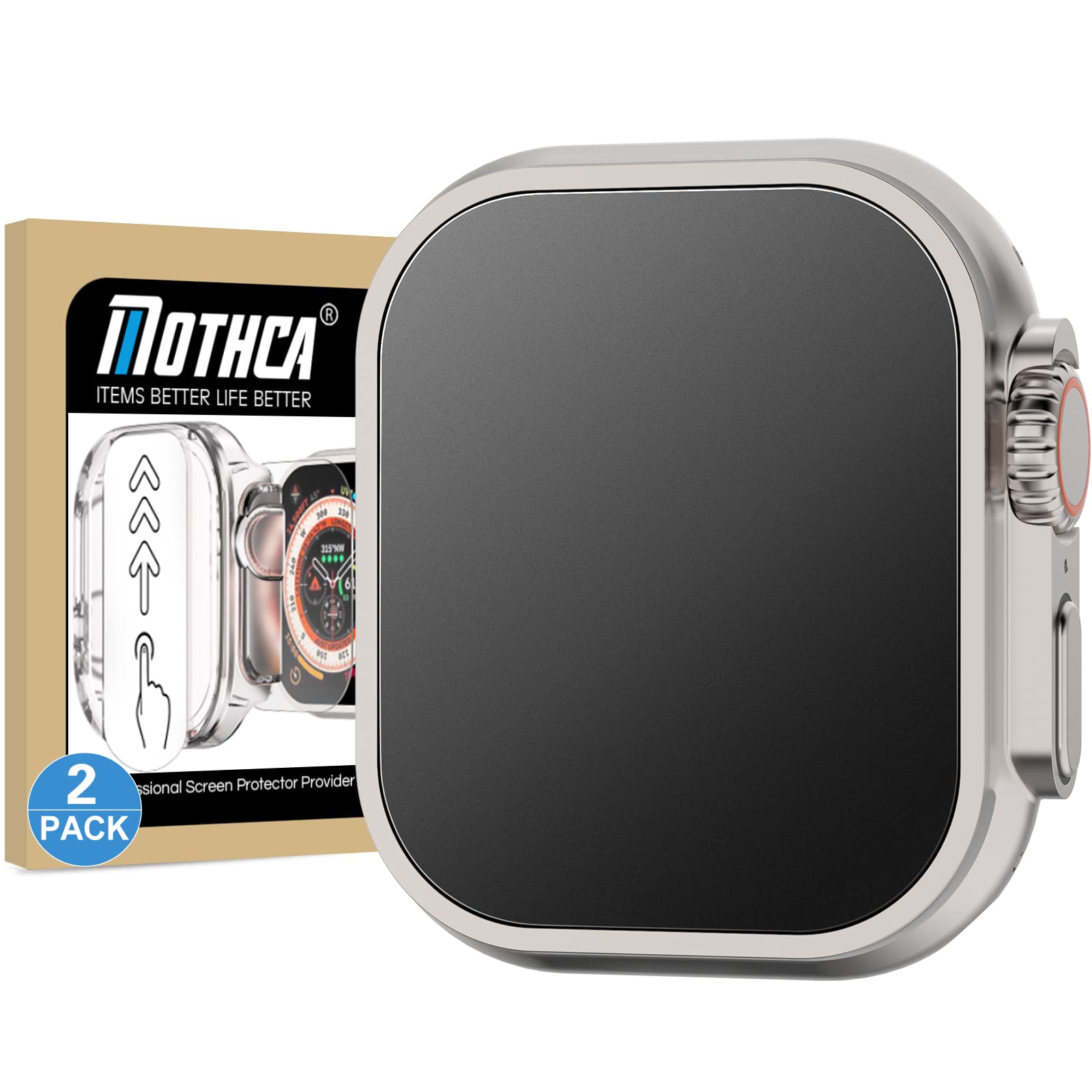 Photo 1 of Mothca 2 Pack Tempered Glass Matte Screen Protector for Apple Watch Ultra 2 (49mm)/ Apple Watch Ultra (49mm) [Quick Fit Case] Auto-alignment HD Clear Touch Sensitive Anti-Scratch 9H Matte Glass Film