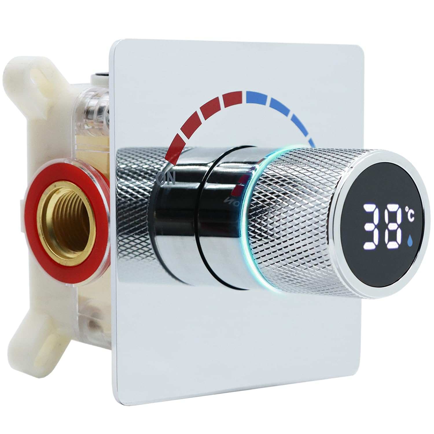 Delnet Single Function Shower Valve, Concealed Digital Display, Hot & Cold Mixing Valve, Solid Brass, Chrome