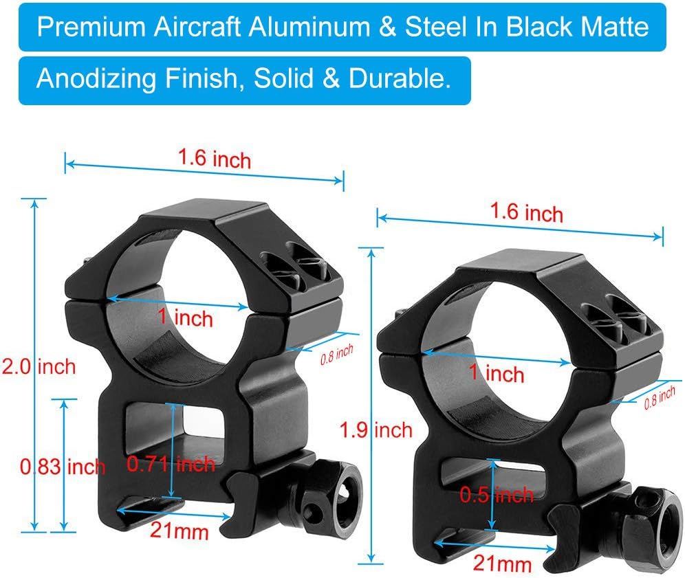 Modkin 1 Inch Scope Rings, 2 Pieces High Profile Scope Mounts + 2 Pieces Medium Profile 1 Inch Scope Rings for Picatinny/Weaver Rail - Pack of 4 : Electronics