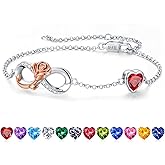 Iefil 925 Sterling Silver Charm Link Birthstone Bracelet, Anniversary Birthday Gifts for Women, Mothers Day Valentines Christmas Gifts for Wife Girlfriend Daughter