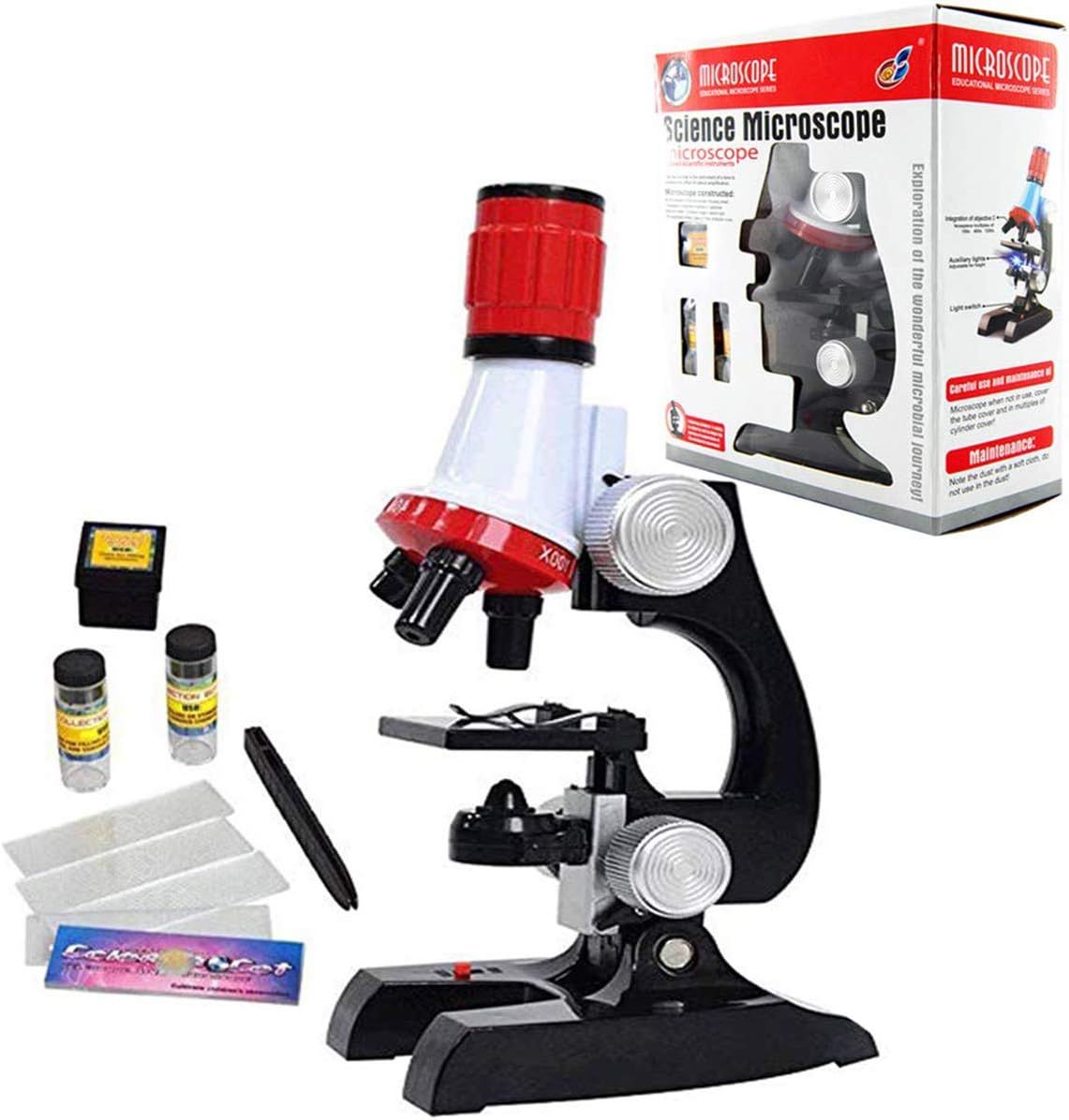Extpro Microscope Kit Science Experiment Supplies LED 100x 400x and 1200x Magnification for Boys Girls Students