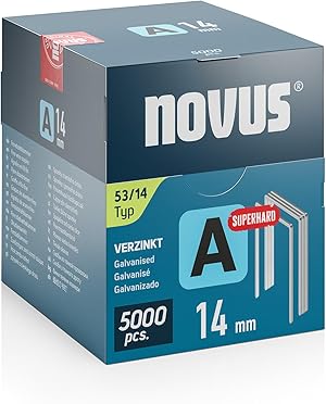 NOVUS TOOLS Feindrahtklammern 14 mm "superhart", 5000 Tacker-Klammern vom Typ 53/14, Großverpackung, Heftmittel für Stoffe, Gewebe und Maschendraht