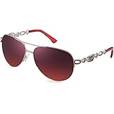 FENCHI Classic Aviator Sunglasses for Women Mirrored Lens Chain Arms Half Rim Metal Frame Sun Glasses UV 400 Protection 60mm