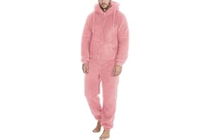 Lmdudan Winter Sherpa Fuzzy One Piece Pajamas for Men Hoodie Zipper Jumpsuits Loungewear Long Sleeve Warm Fleece Plush Romper