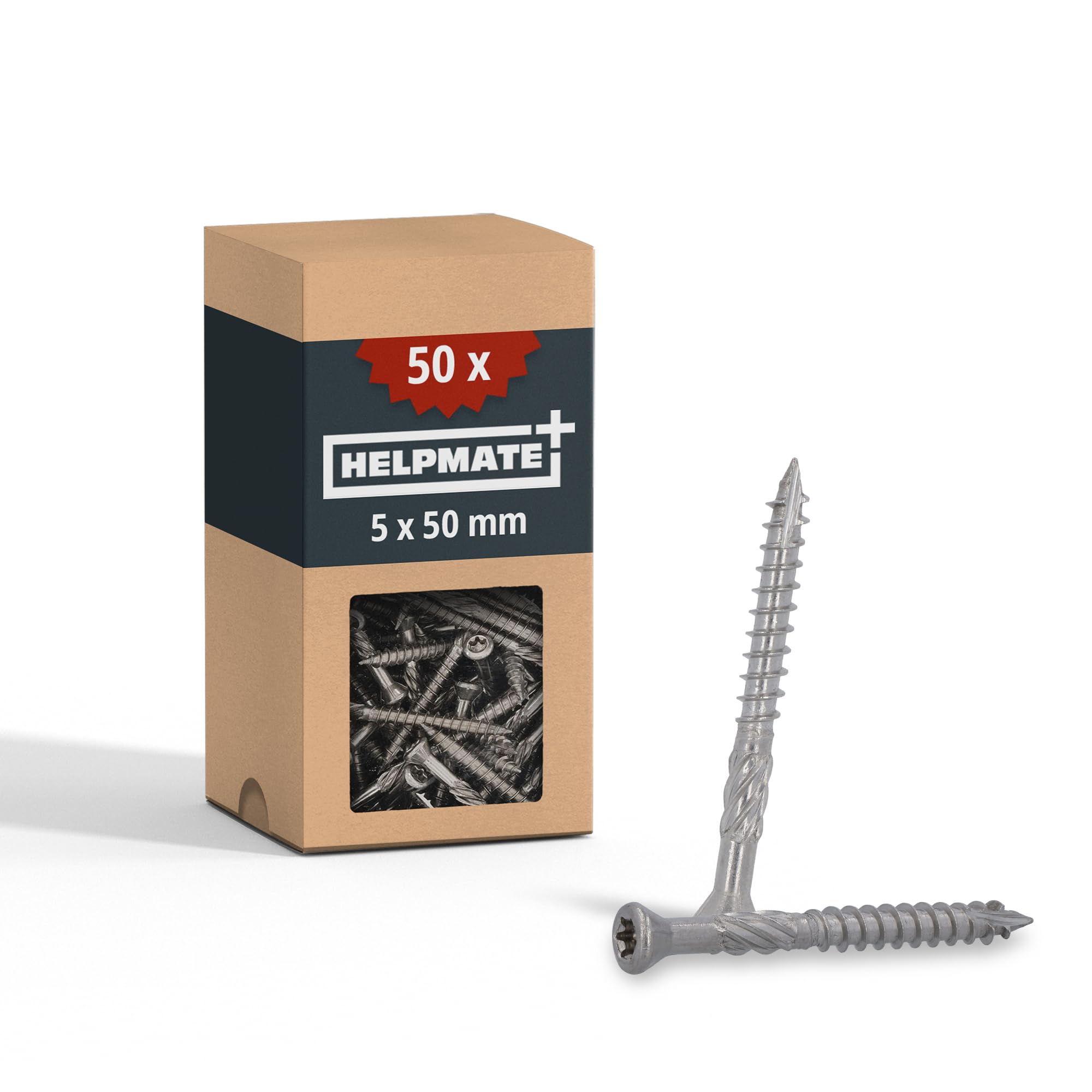 HELPMATE Set of 50 deck screws 5 x 50, made of A2 stainless steel, with 1 T25 bit, screws for deck boards, for outdoor use (deck construction, garden sheds, wooden structures)