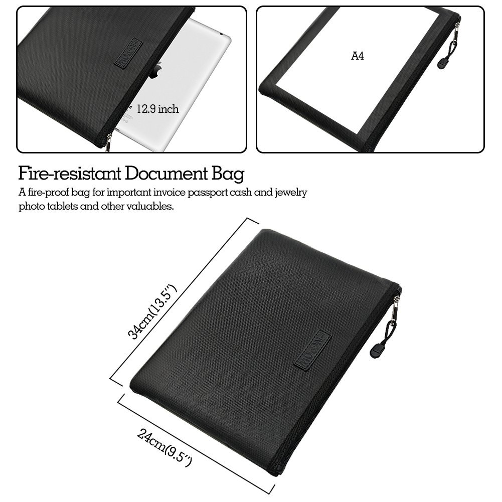 Fireproof Document Organizer Bag NON-ITCHY Silicone Coated Portable Safe Fire Water Dust Resistant Pouch Holder Case with Zipper for B5/A4 Size File Folder,Contract,Bills,Ipad,Smart Phone,Money,Jewelry,Passport Cards and More other Importan