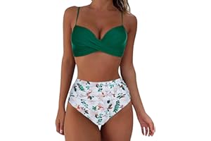 Aniywn Bikini Sets for Women 2023 Summer Two Piece Swimsuit High Waist V Neck Short Bathing Suit Casual Beach Swimwear