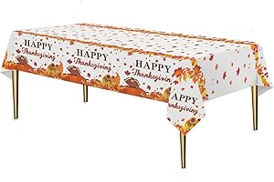 AUSHENKE 2 Pack Thanksgiving Tablecloth - Disposable Happy Thanksgiving Table Cover for Thanksgiving Party Decorations