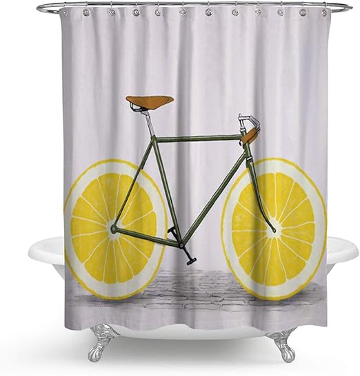 Amazon Com Hmwr Summer Bicycle Waterproof Bath Shower Curtain Yellow Lemon Cycling Wheel Bathroom Shower Curtain Standard Size 72 X 72 Yellow White Home Kitchen