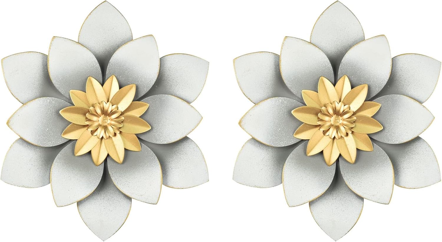 Plaques & Wall Art - Reflinto Metal Flower Wall Art, 9.5'' Iron Floral Sculpture for Garden Fence, Yard, Porch Decorations Outdoor, Farmhouse Rustic Fake Flower Decor for Bedroom, Living Room, Kitchen - Grey, Set of 2