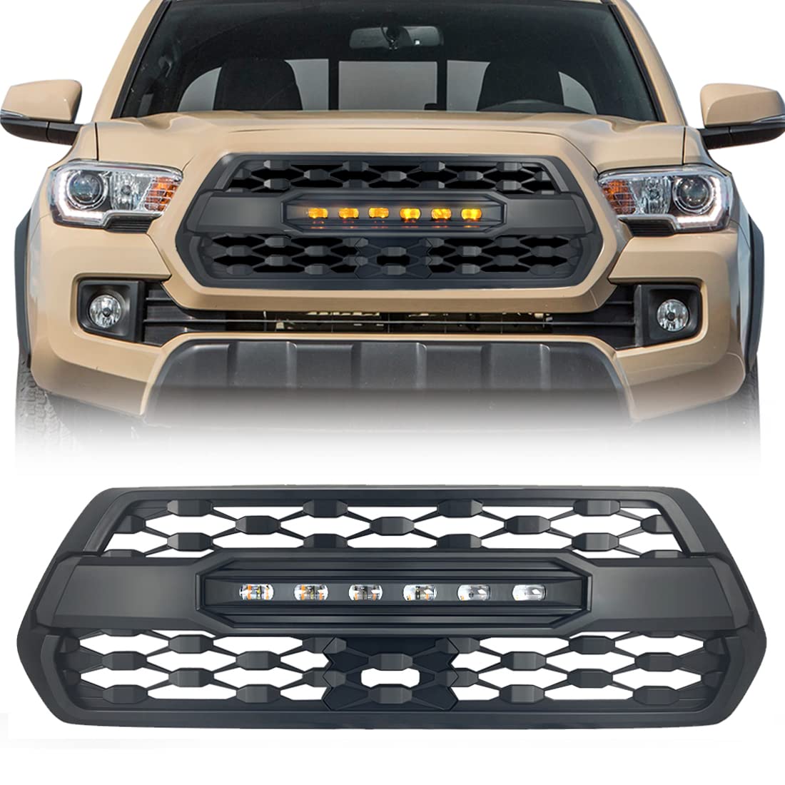 Photo 1 of MEGAIE TRD Pro Style Grille Compatible with Tacoma 2016 2017 2018 2019 2020 2021, Matte Black Front Grill with LED Off-Road Lights, Not for Trucks w/Radar Behind Emblem