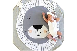 ABREEZE Cute Lion Shaped Rug Kids Nursery Rug Play Mat Round Carpet Cartoon Lion Design Home Room Decor Crawling Area Rug Washable Animal Rug 35X37 inches