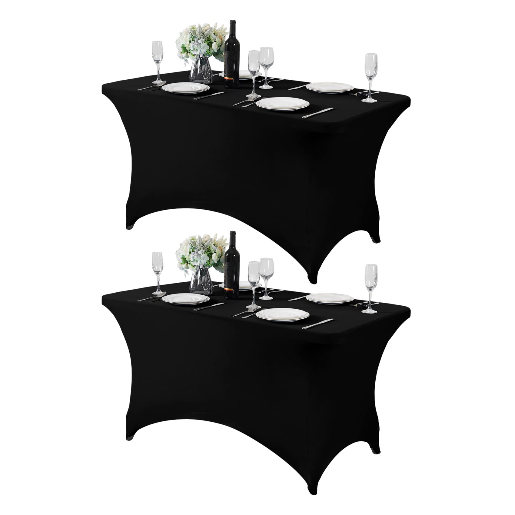 Photo 1 of Hezuzo 2Pack Spandex Table Cover for 4FT or 6ft or 9ft Table Universal Fitted Stretch Tablecloth for Party, Banquet, Wedding and Events-Black