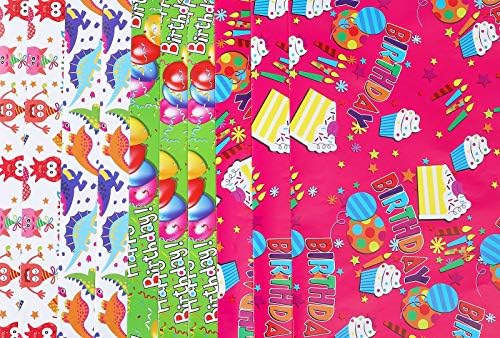 U’COVER Birthday Reward Wrapping Paper Units Comfortable Birthday Greetings Theme 4 Types Combined Reward Wrap Paper for Items Field Wrapped Decor 20 * 29 inches (Pack of 10 Folded Sheets)