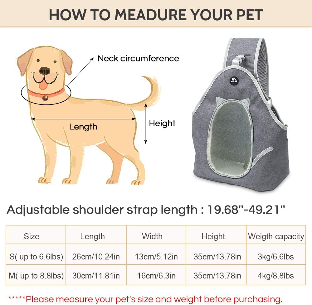 Zacro Pet Sling Carrier - Hand-Free Sling for Small Dog Cat Outdoor Travel, with Breathable Mesh Adjustable Shoulder Strap&Belt, Pet Backpack Puppy Safety Bag for Pets Below 8lb - Grey : Pet Supplies