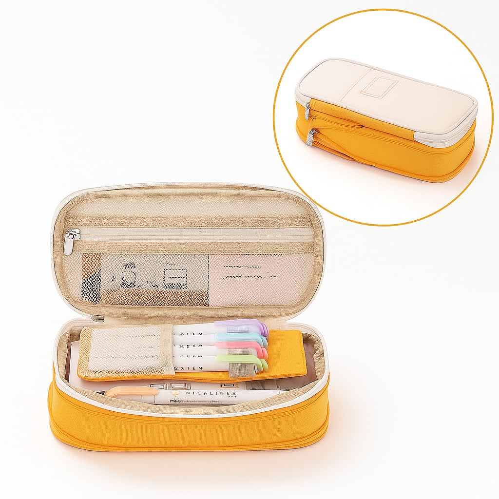 DKDDSSS School Pencil Cases, Big Capacity Pencil Bag, Large Pencil-Case, Large Pencil-Pouch, Stationery Organizer Office Makeup Bag Portable Pen Bag for Teenage Adult Women Men, with a Set of Rule