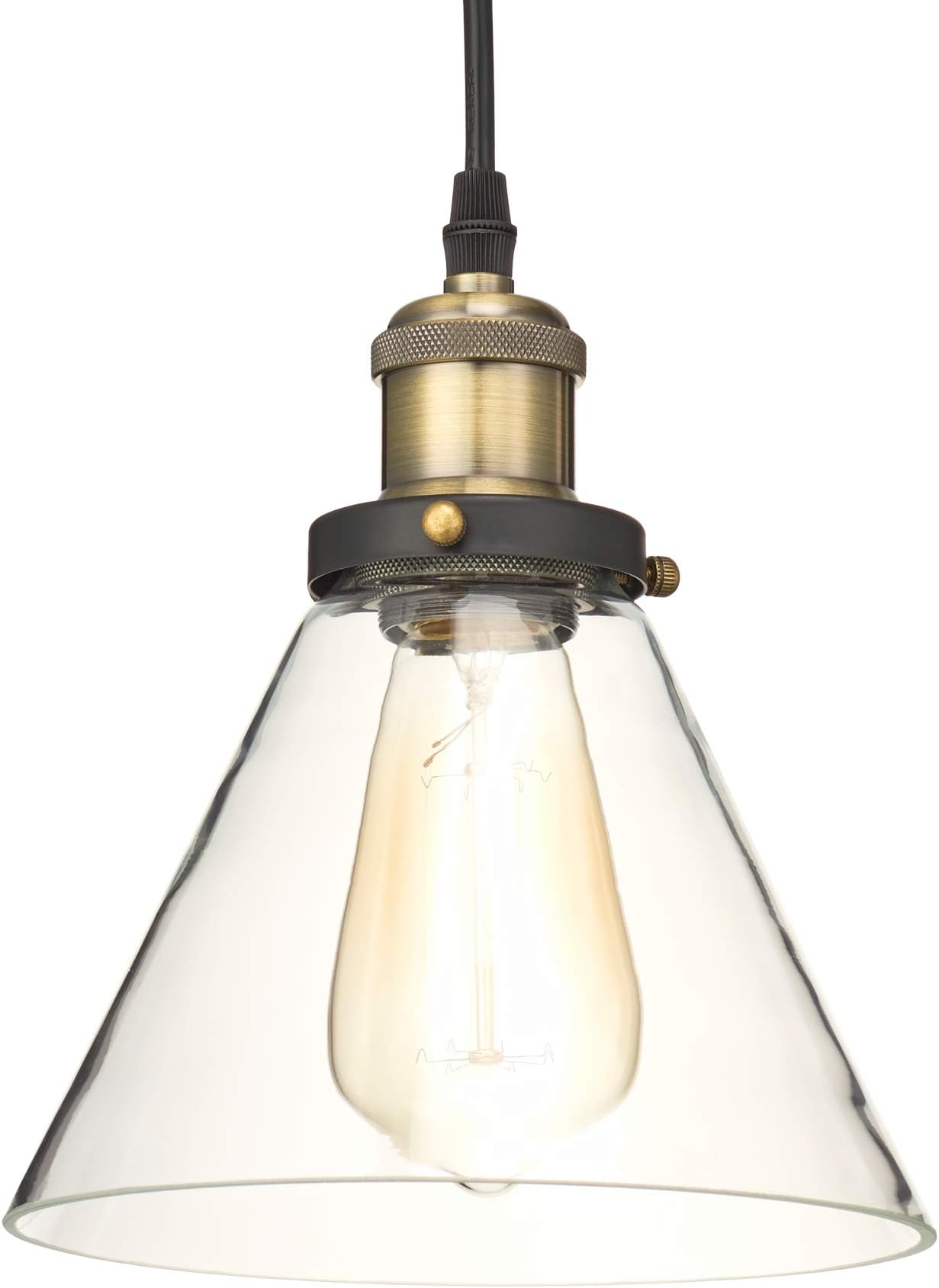 Home Luminaire 31678 Almanor 1-Light Clear Glass Industrial Pendant with 3 ft. Cord, Antique Brass/Bronze Finish