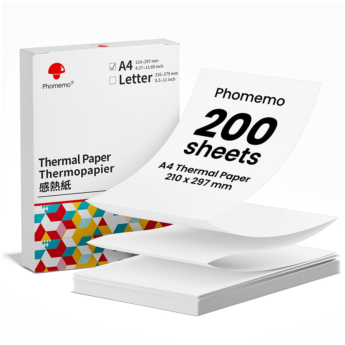 Phomemo 200 Sheets A4 Thermal Printer, Folded Continuous Printing Paper, 210mm X 297mm (8.27''×11.69''), Compatible with M832/M831/M833 Portable Printers, Suitable for Printing Documents, Pictures