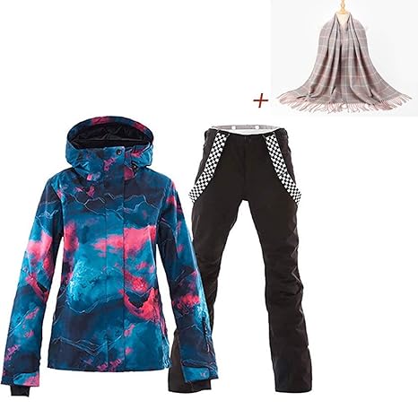 Damen 2 Teilig Skianzug Wasserdicht Schneeanzug Jacke und Hosen Skiset SunFlower6666