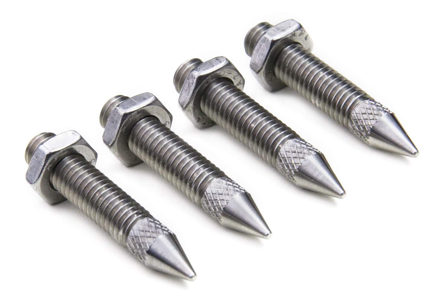 PrecisionGeek Stainless Steel M6 × 35 mm Knurled Speaker Spikes with Locking Nuts – Slim Solid Spikes for Hi‑Fi Cabinets, Racks & Subwoofers (Set of 4)