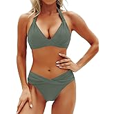 Yonique Women Two Piece Bathing Suits Push Up Bikini Set Halter Swimsuit Vintage Swimwear