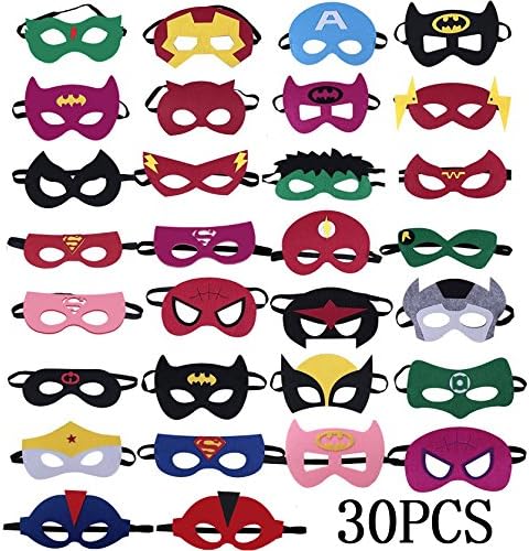 30 Piece Superhero Masks - Superhero Party Supplies,Party Favors Half Masks for Boys &amp; Girls, Perfect for Children Aged 3+