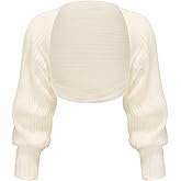 EXARUS Girls Cropped Open Front Teen Half Cardigan Knit Ribbed Bolero Shrug Batwing Long Sleeve Sweater Casual 8-14Y