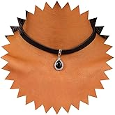 Erimberate Bohemian Leather Teardrop Crystal Choker Necklace Black Cz Oval Pendant Necklace Black Leather Collar Necklace Teardrop Rhinestone Onyx Necklace Jewelry for Women Gifts
