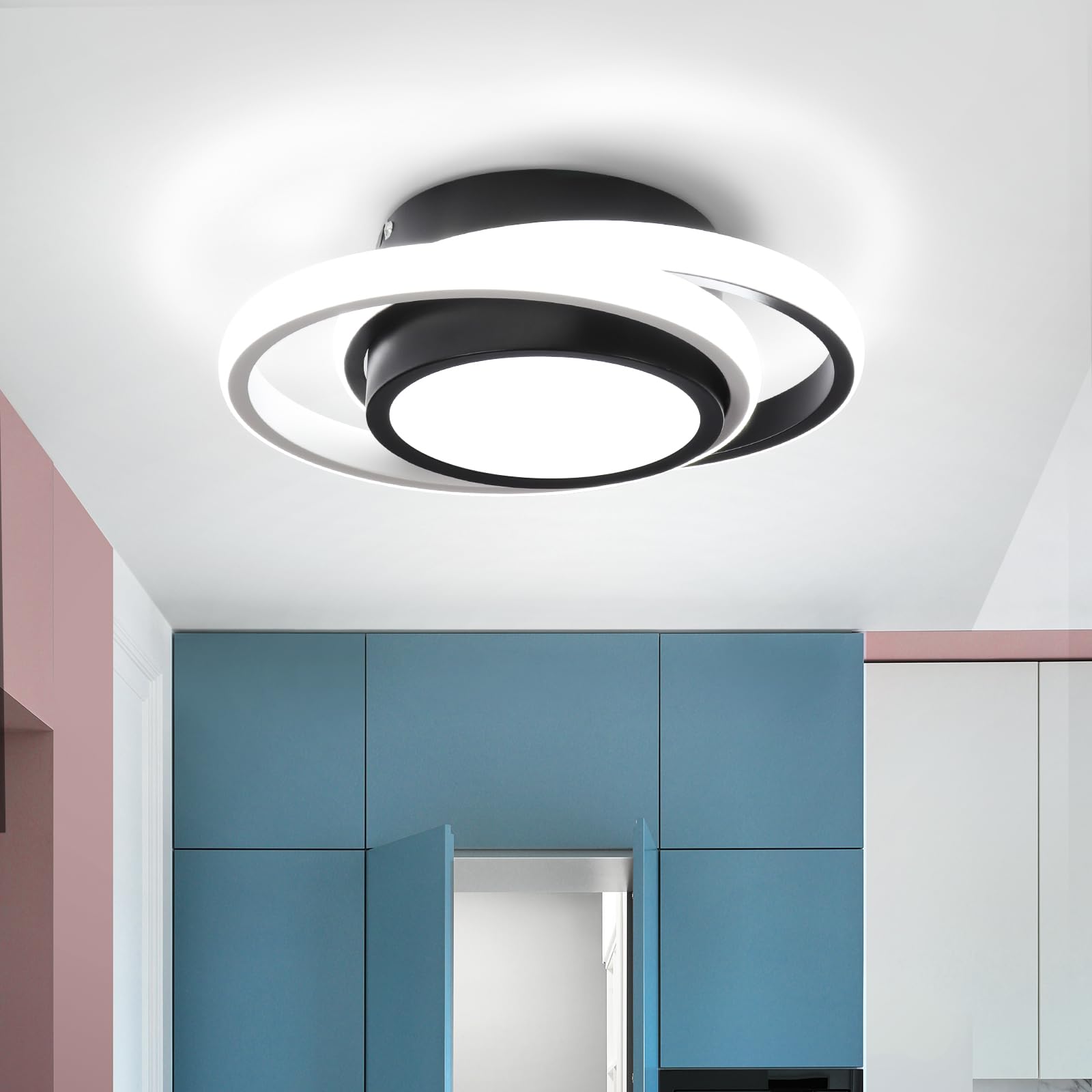 EIDISUNY Ceiling Light LED Round Shape Modern Creative Personality White Black Small Size Ceiling Lamp for Aisle Corridor Kitchen Living Room Warm Light Cool White Light 19W (Cool White Light)