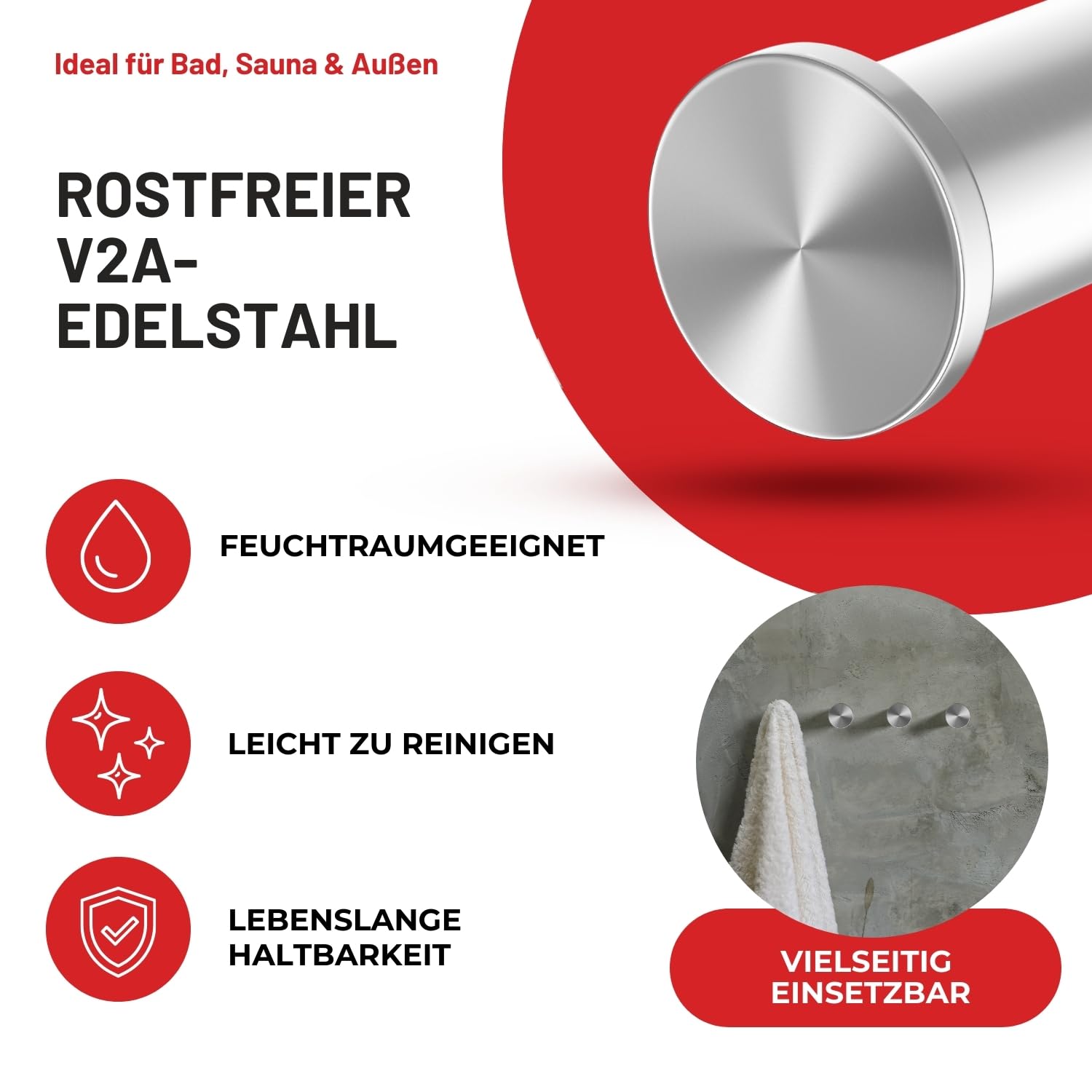 Raumhero Kleiderhaken (4 Stk.) - Garderobenhaken Edelstahl, Handtuchhaken zum Bohren - 100% Made in Germany (Tragkraft bis zu 30 kg) - Extrem vielseitig (inkl. Schrauben, Dübel & Anleitung) 5