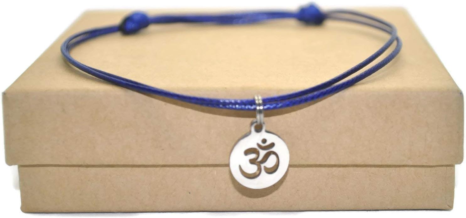 Stainless steel ohm, om charm waxed cord bracelet and namaste note card