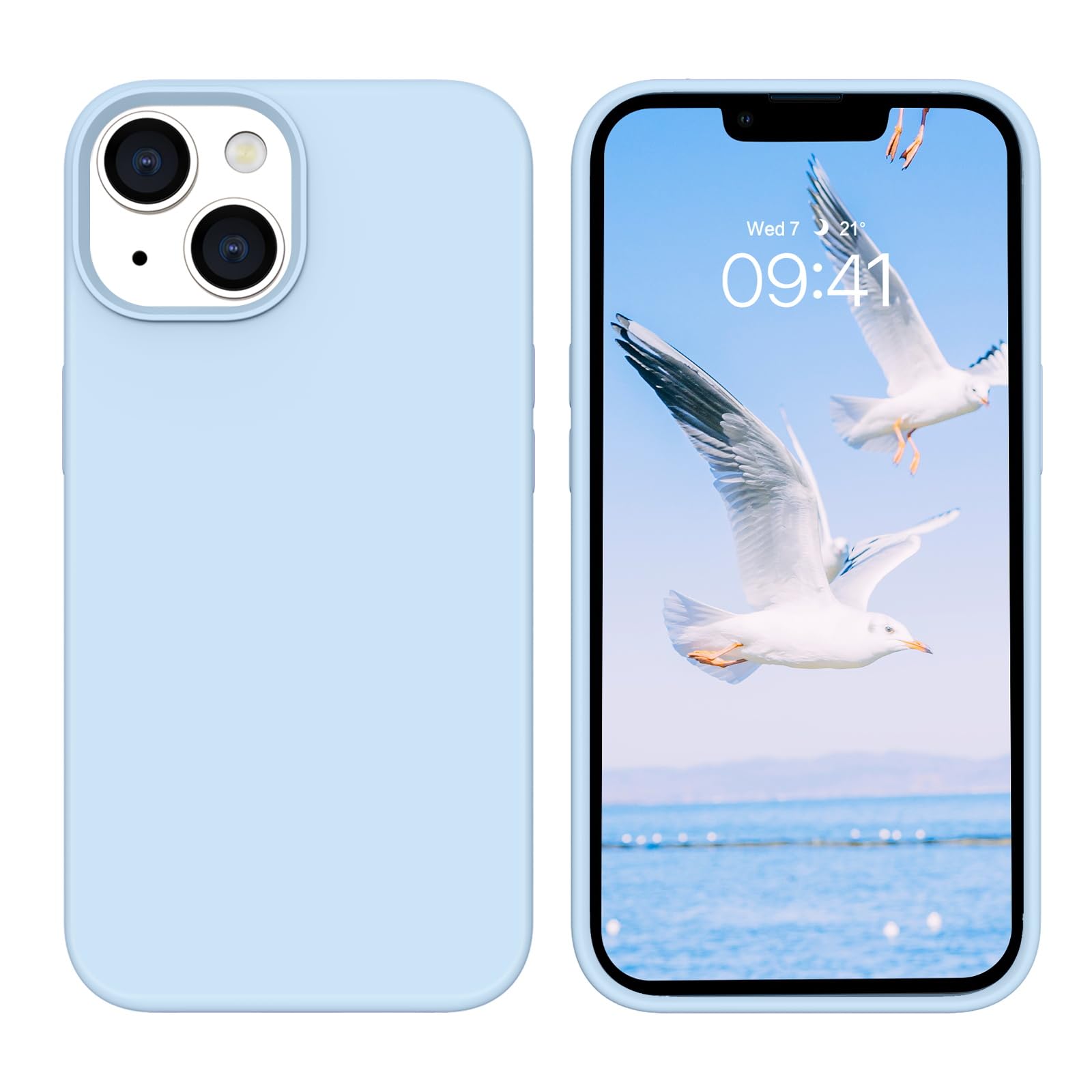 GUAGUA for iPhone 14 Plus Case, iPhone 14 Plus Liquid Silicone Case, Slim Soft Thin Microfiber Lining Cushion Texture Cover Shockproof Protective Phone Case for iPhone 14 Plus 6.7 Inch, Light Blue