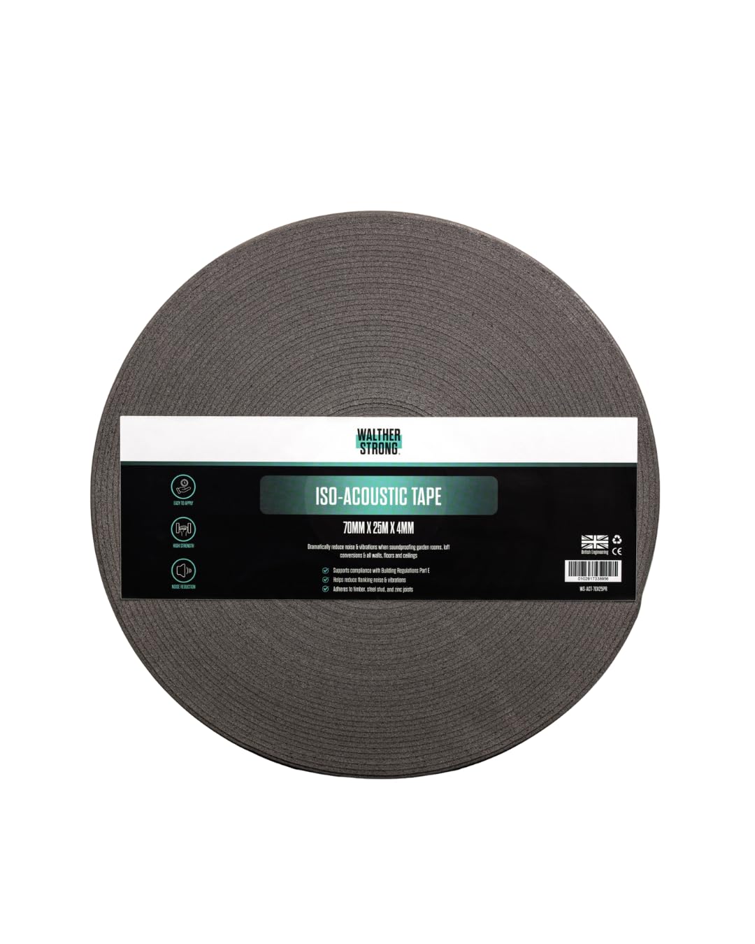 Walther Strong 70MM x 25M Acoustic Joist Tape. Soundproofing Resilient Noise Reduction for Homes, Apartments, Floors, Home Theatres. Noise Reduction Sound Damping BS EN Standard