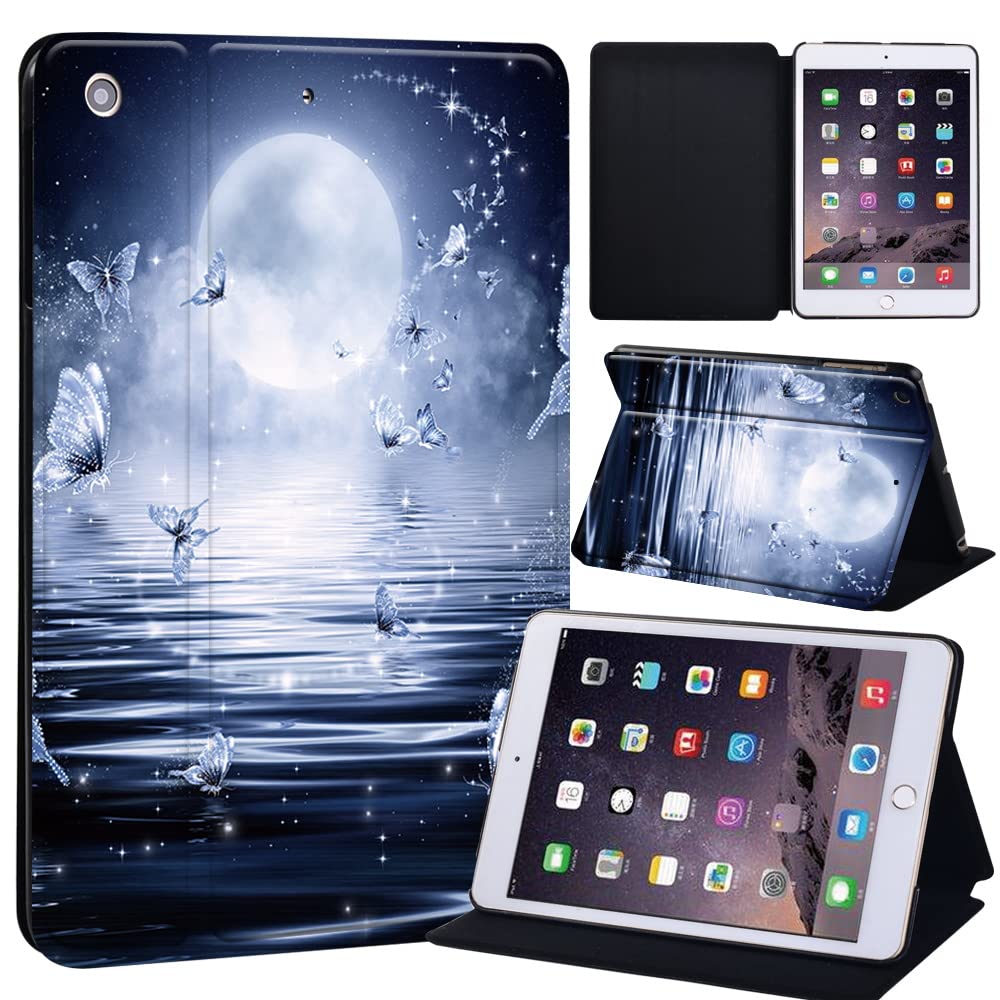 Butterfly Printed Case for iPad Mini 1/2/3, Lightweight Trifold Stand Case with Auto Sleep/Wake, Microfiber Lining, Hard Back Cover for iPad Mini 1/Mini 2/Mini 3 (moon butterfly)