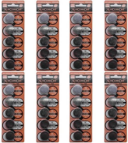 eCoreCell (40pcs) CR2430 5011LC 3V 3 Volt Lithium Single Use Non-Rechargeable Button Coin Cell Battery